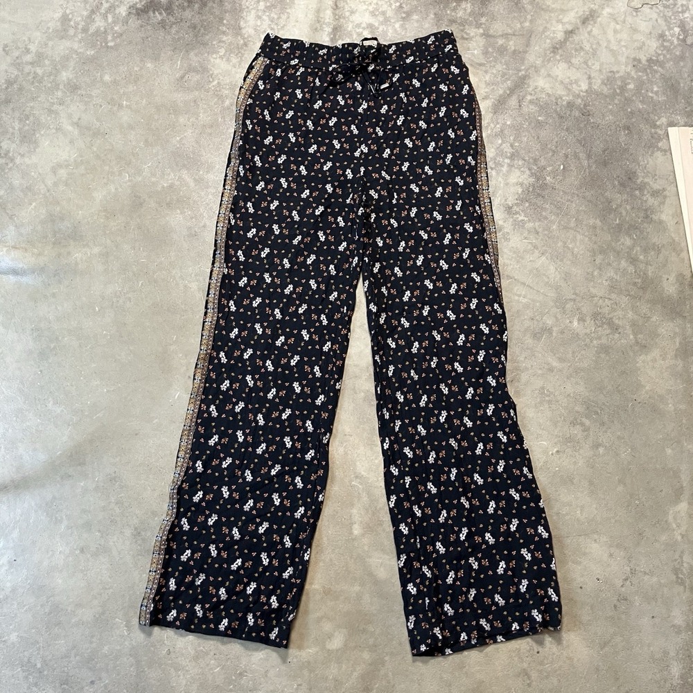 Alice + Olivia Pants Womens‎ Size 0 Black Multi Benny Smocked Waist Side Trim